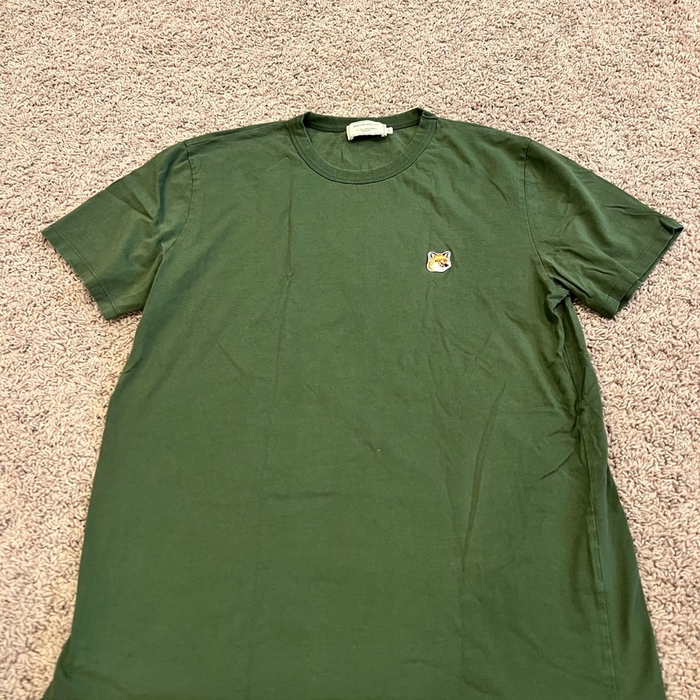 MAISON KITSUNE Olive Green Short-Sleeve Tee with Fox Patch